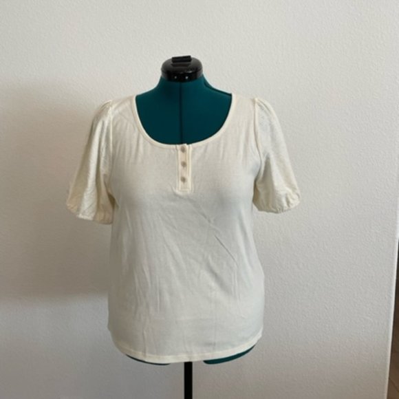 Madewell Eyelet-sleeve Henley Top Cream XL - Picture 2 of 4
